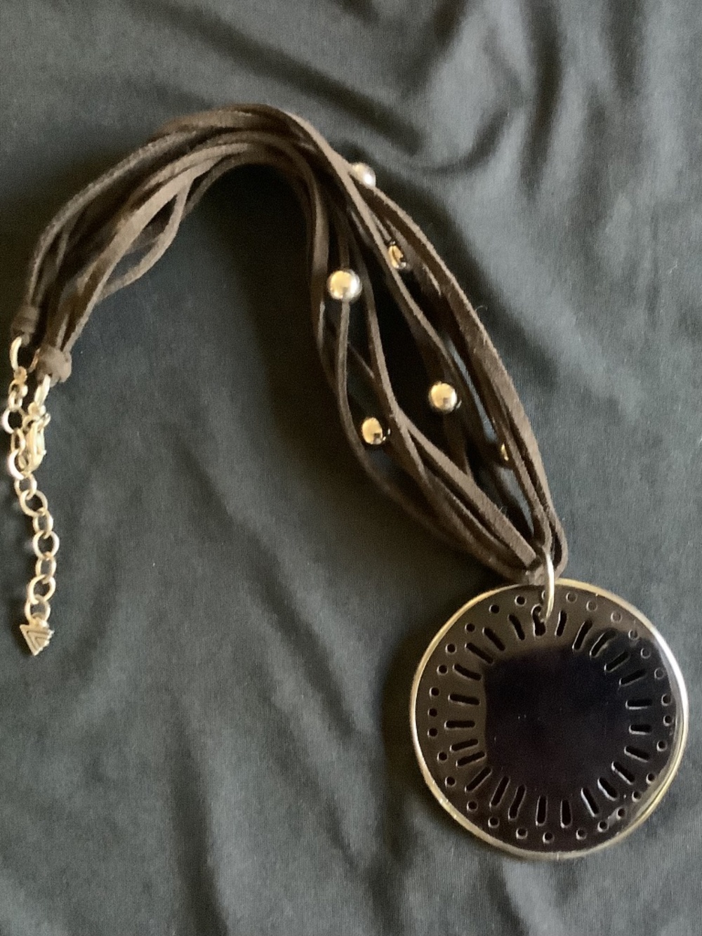 Silpada Leather Beaded Necklace with Cut Out Disc.
